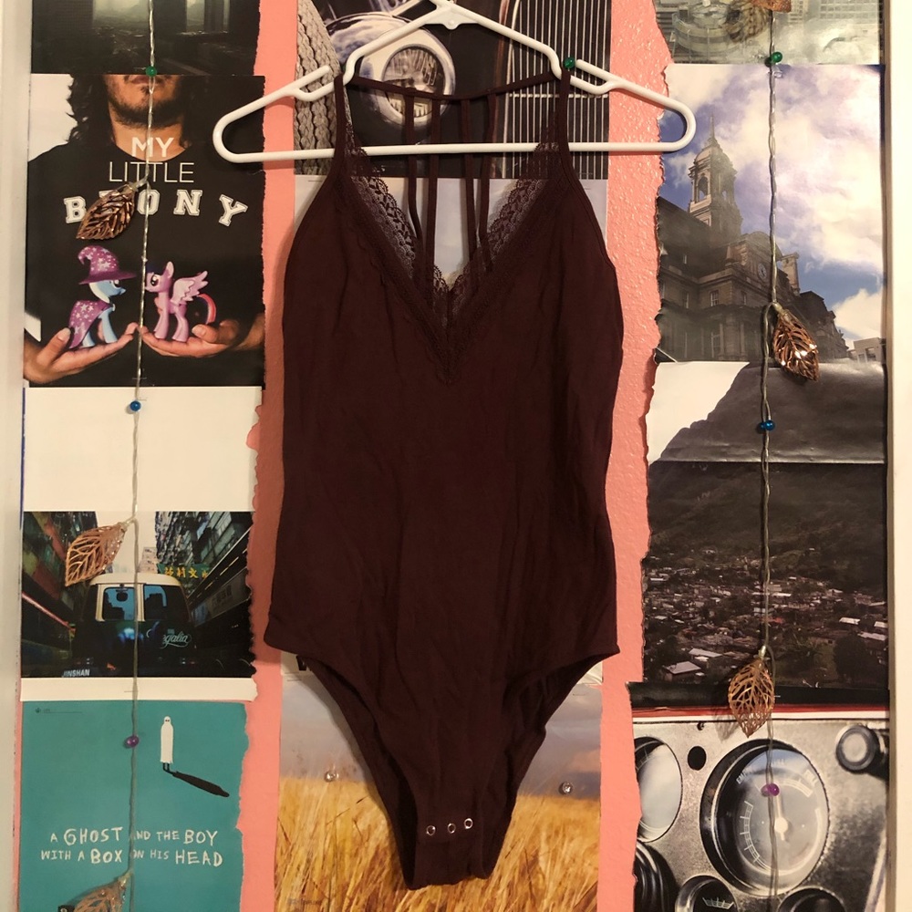 Abercrombie&Fitch Maroon Bodysuit Lace Tank Top